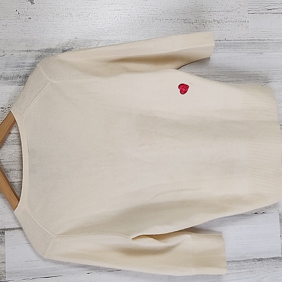 Ann Taylor 100% cashmere cream vneck sweater with bow Size Medium FLAWS - Picture 5 of 11